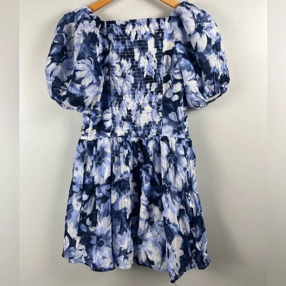 New Abercrombie Kids emerson puff sleeve mini dress size 11/12 in blue floral
